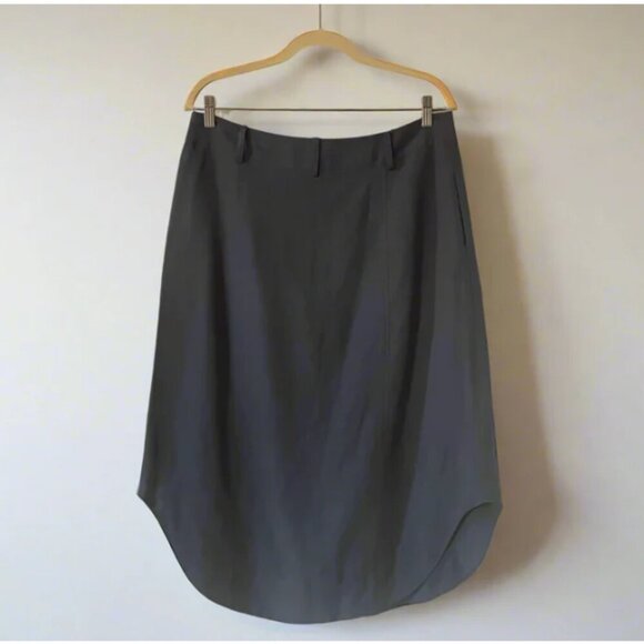 Tristan A-Line Midi Skirt 12 Blue Tencel Linen Button Full Zip Asymmetric Hem - Picture 2 of 9